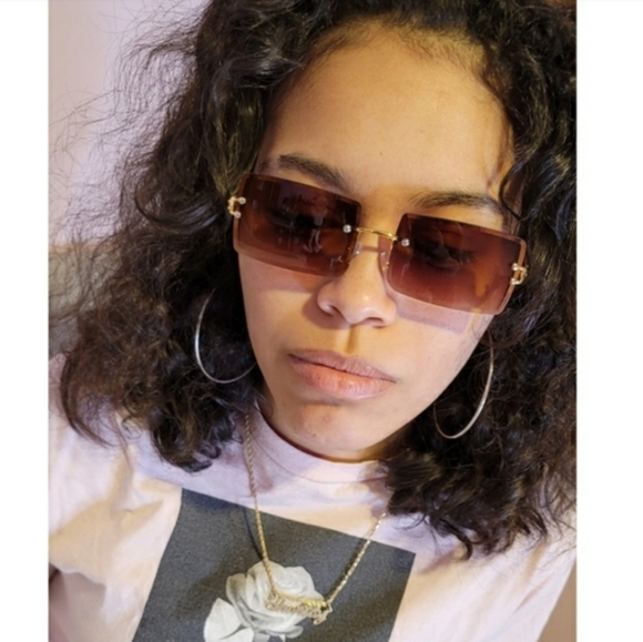 Brown rectangular Rimless Sunglasses - Picture 4 of 4